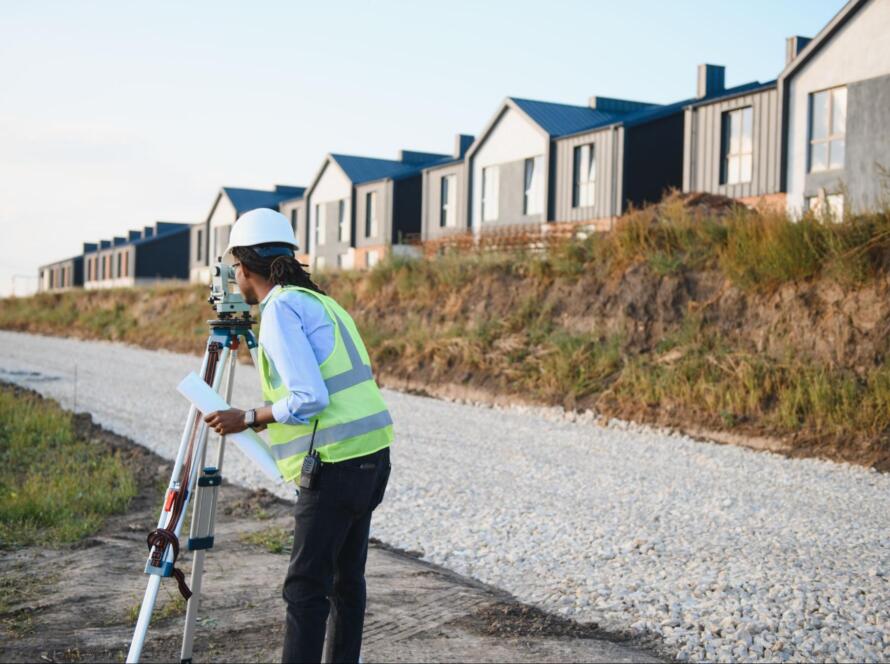 residential land surveyor at work