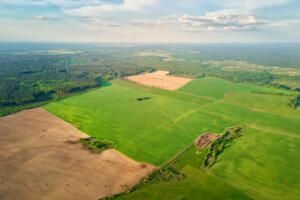 Aerial view of rural property and farmland boundaries, representing the work of Southpoint Geodetics Harlingen TX