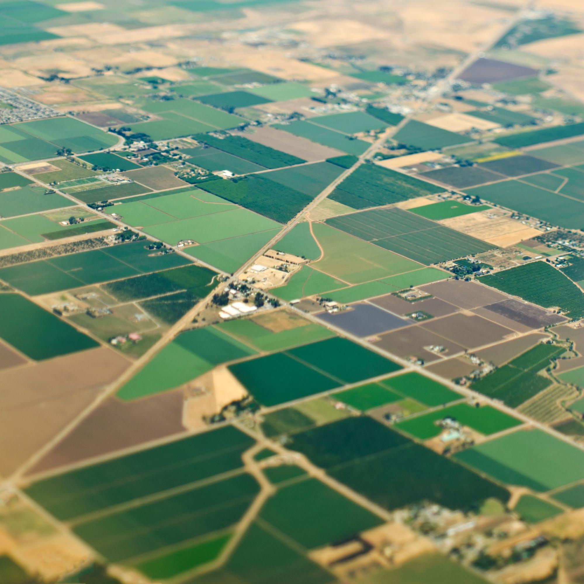 aerial view of farmland parcels and rural roads showing property boundaries