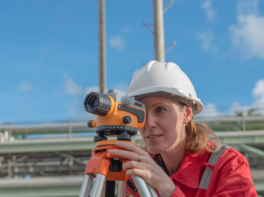 surveyor using a total station representing Trusted land survey service providers in South Texas