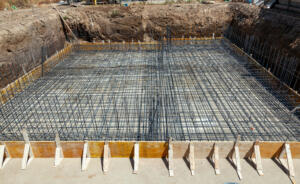 reinforcement steel foundation for construction, representing the importance of construction staking near me
