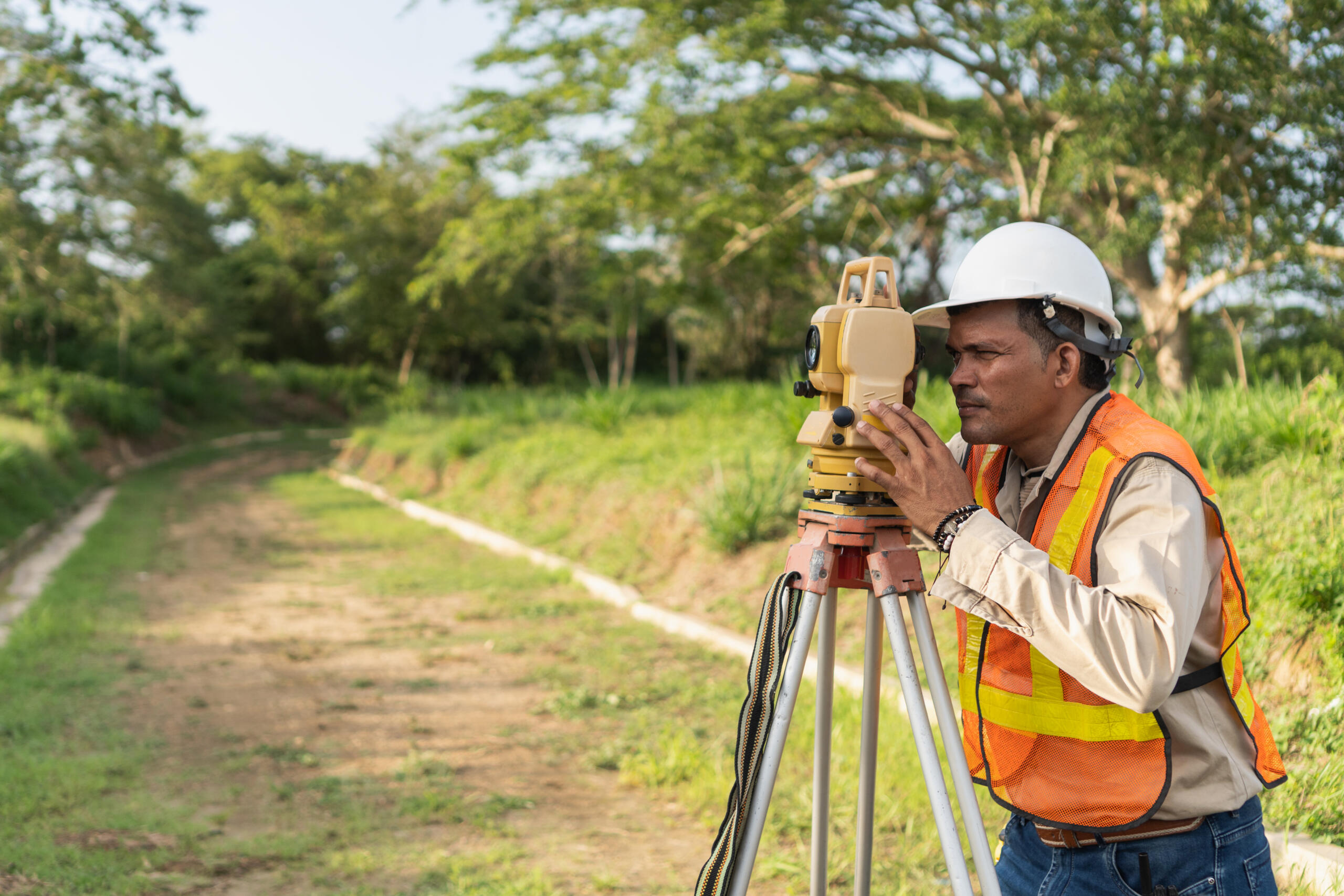 professional land surveyor at work