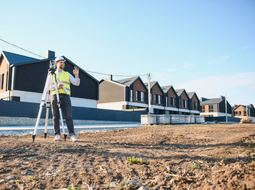 land surveyor at work, using total station, illustrating the need to know how to schedule professional land survey services in South Texas