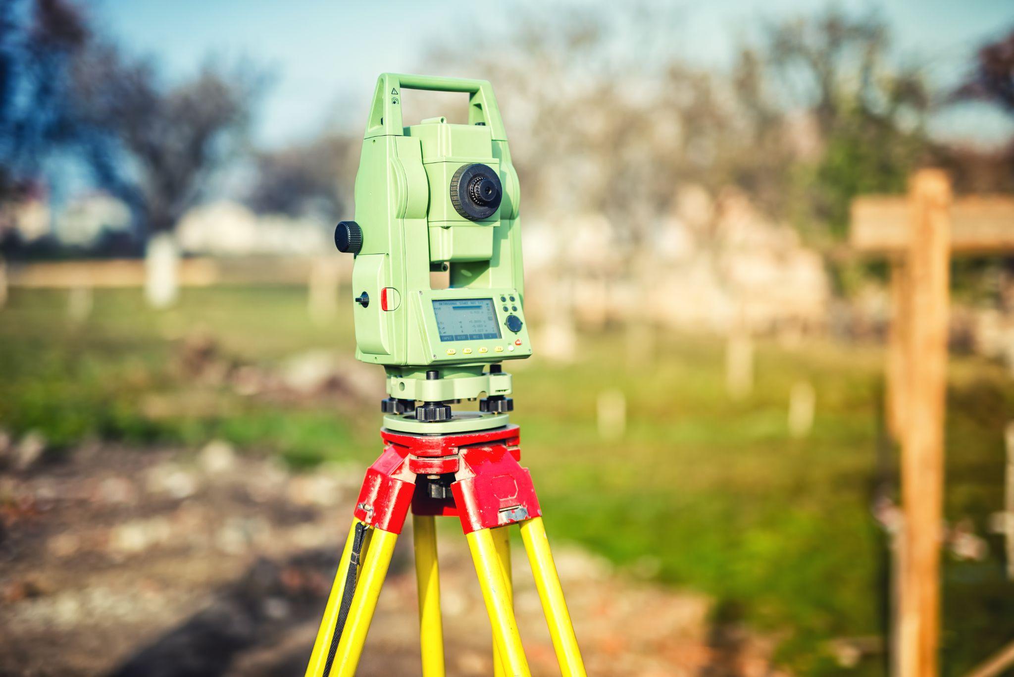 Total station used for land surveying and property boundary measurements