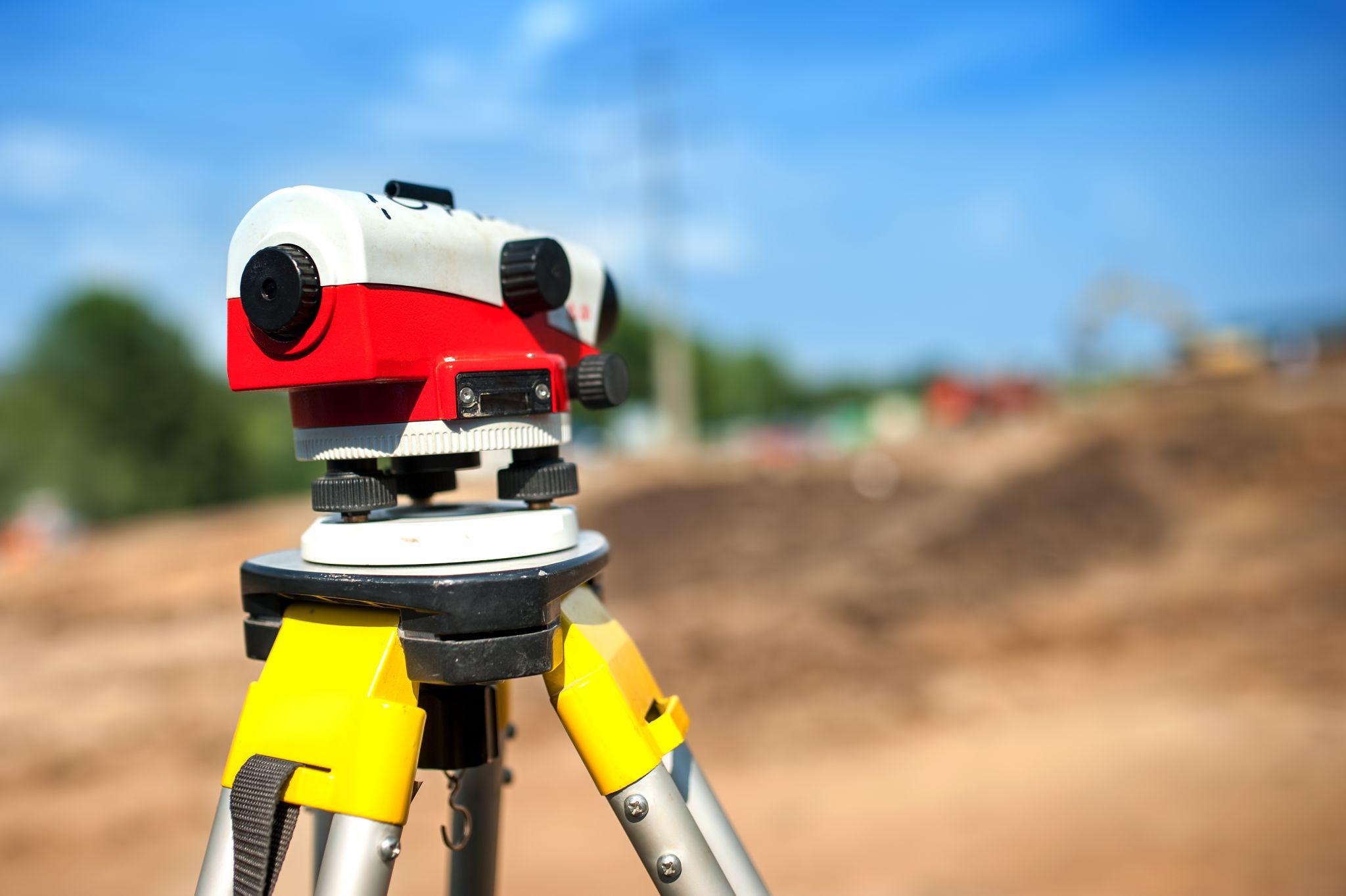 Surveying equipment set up on a construction site for field measurements