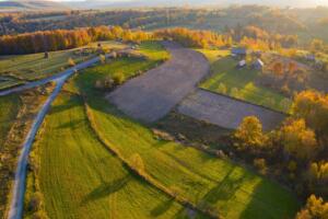 Aerial view of rural land parcels and property boundaries