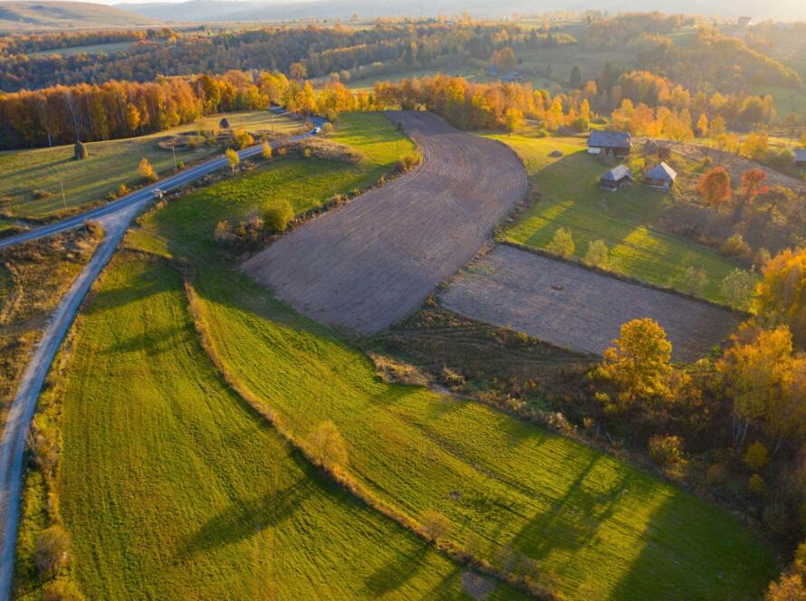 Aerial view of rural land parcels and property boundaries