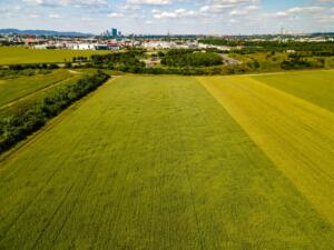 Aerial view of open land near roads and developed properties